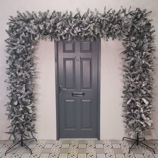 Samuel Alexander 8ft Green Flocked PVC Christmas Tree Arch with Snow Tips and Flat Top