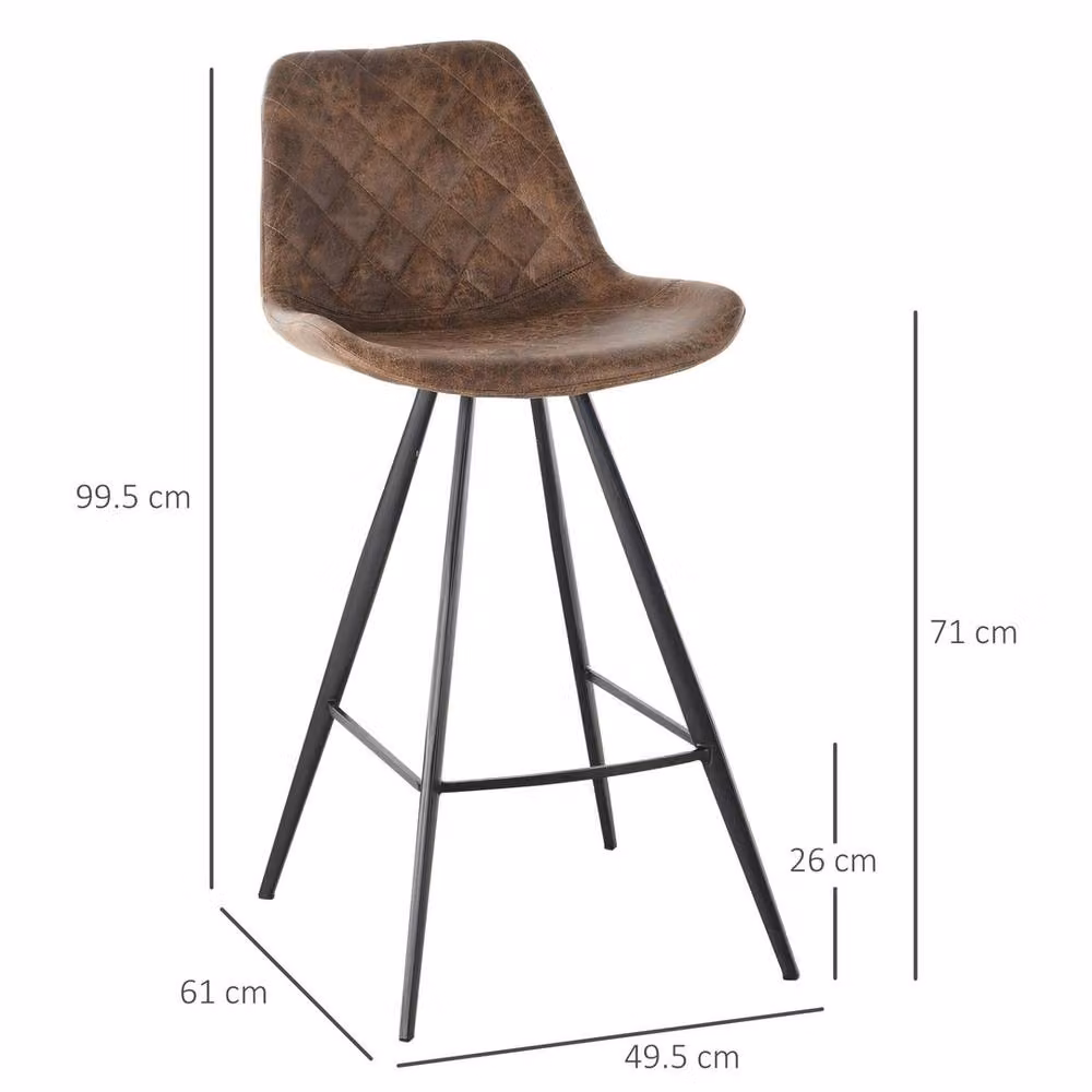 Havendro Set of 2 Vintage Brown Microfibre Bar Stools with Metal Legs – 2