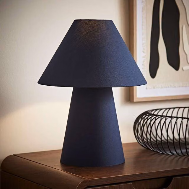 Freddie Tapered Shade Table Lamp in Blue with Ceramic Base and Fabric Shade