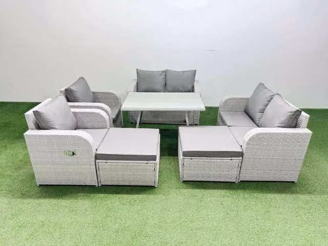 Fimous 8 Seater PE Rattan Garden Furniture Set in Light Grey with Upholstered Cushions and Coffee Table