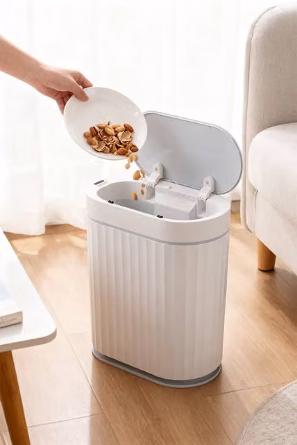 Living and Home Smart Sensor Rubbish Bin, Cool White, 9L