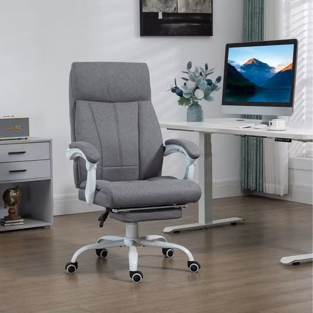 Vinsetto Grey Fabric Task Chair with Armrests and Footring for Home Office