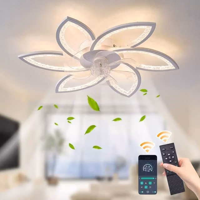 NIVOR Modern White Ceiling Fan with LED Light and Remote Control, Reversible and Silent