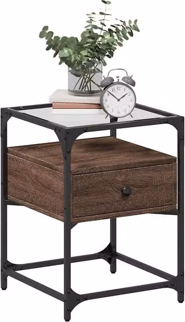 Berkfield Home Decorative Bedside Cabinet in Brown Oak, W/D/H: 40 x 40 x 55 cm