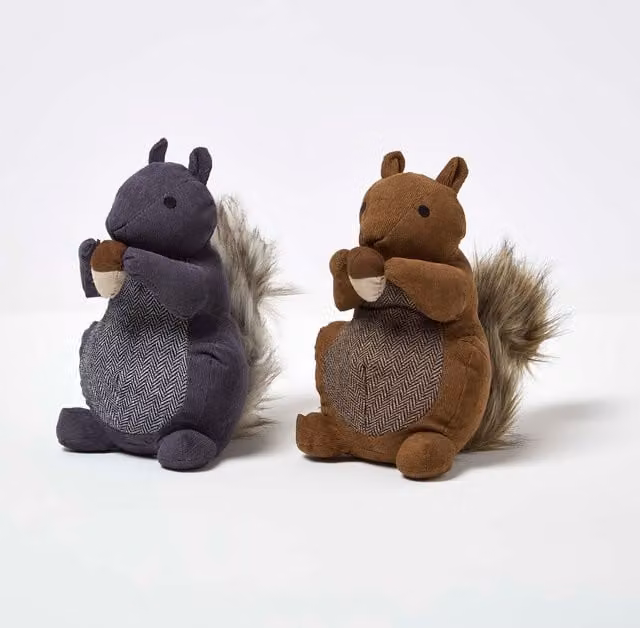 Homescapes Luxury Fabric Squirrel Doorstop Set of 2 in Brown and Grey