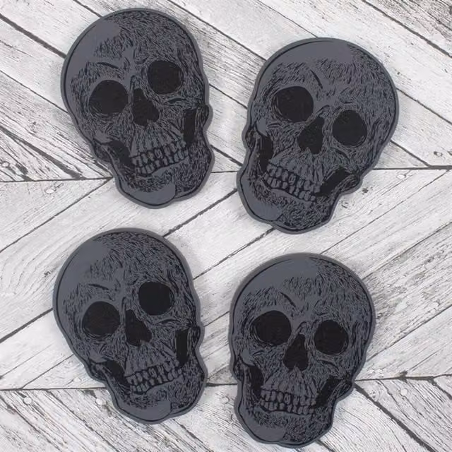 Uniqueful Set of 4 Black Skull Coasters