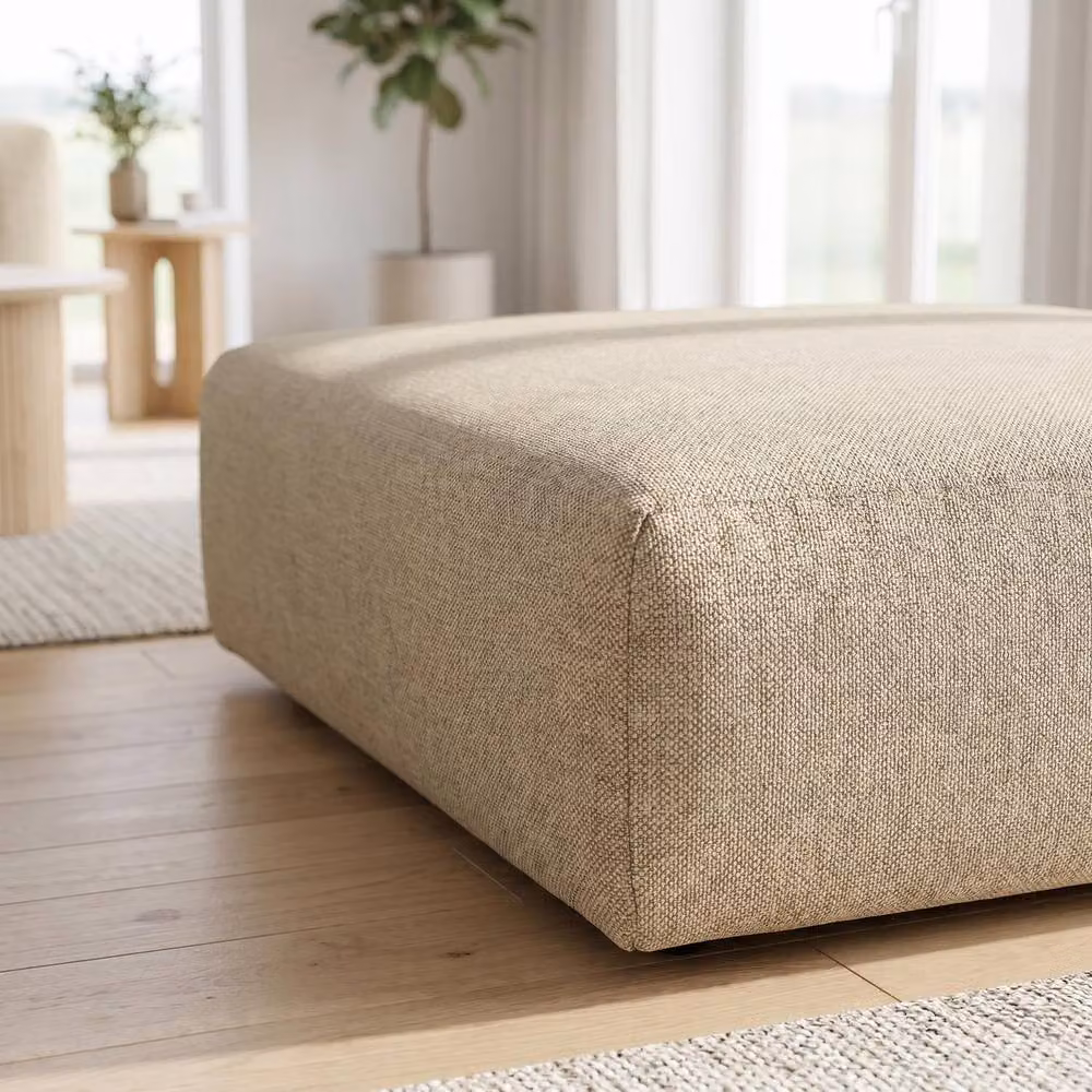 Abakus Direct Tokyo Cube Footstool in Anthracite Grey and Beige Basket Weave Fabric – 2