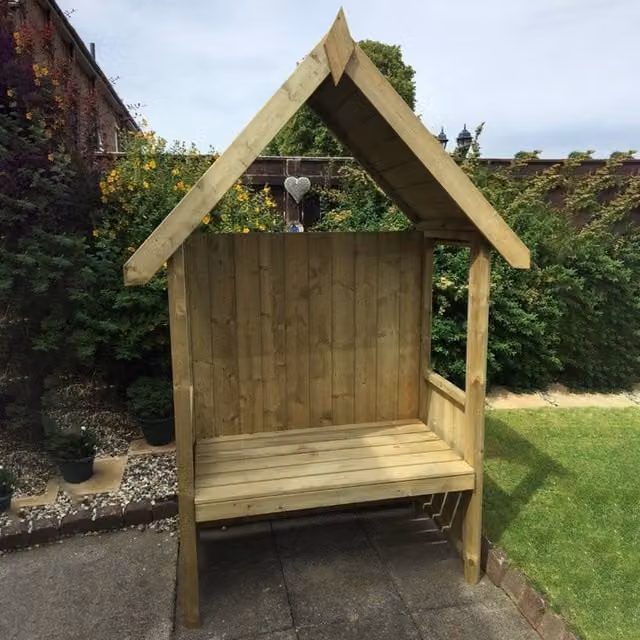 Shires Hebe Pressure Treated Gable Arbour in Brown, W/D/H: 123.6 x 123.6 x 216.1 cm