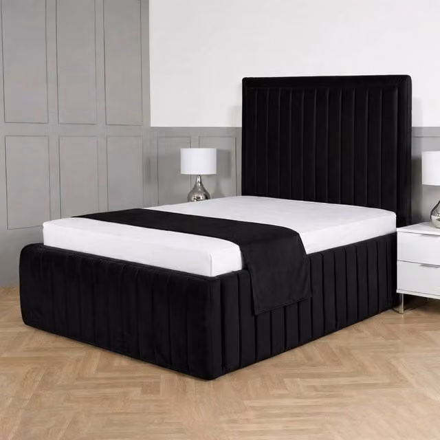 Living Comfort Bedz Saint Germain King Size Upholstered Velvet Gas Lift Storage Bed in Black
