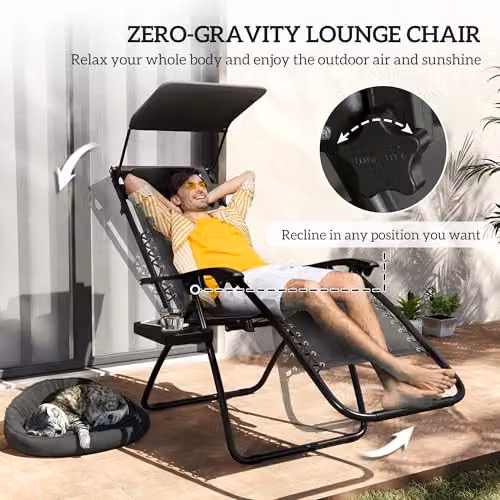 Outsunny Set of 2 Zero Gravity Lounger Chairs in Black – 4