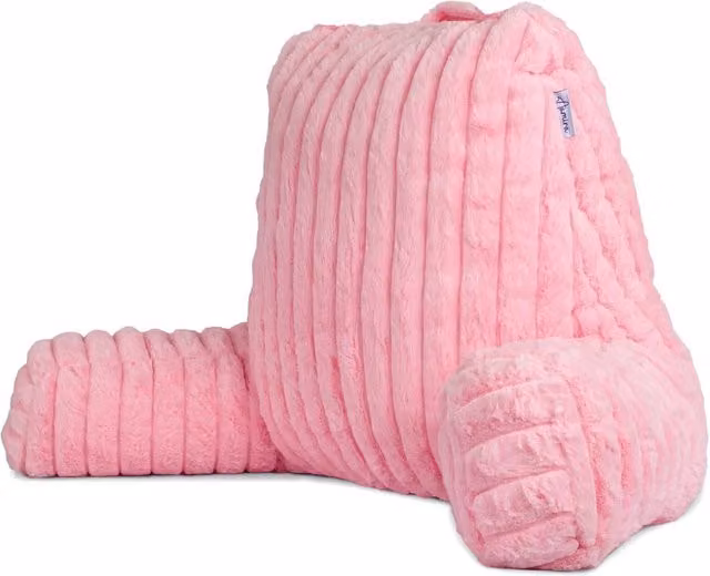 Aamira Pink Faux Fur Ribbed Memory Foam Wedge Reading Pillow Support Cushion