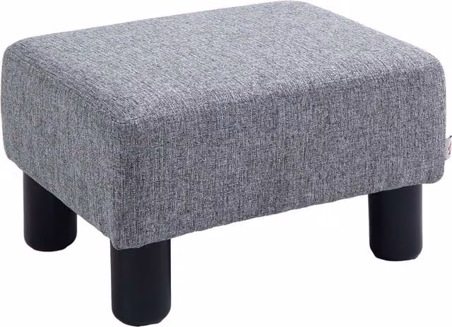 HOMCOM Grey Linen Fabric Cube Footstool Ottoman with 4 Plastic Legs