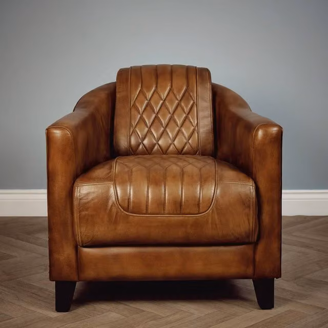 Elm Home and Garden Vintage Brown Leather Tub Lounge Chair with Armrests