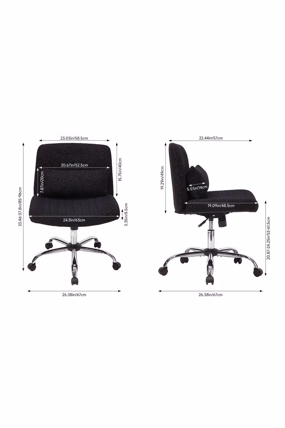 Living and Home Chenille Cross Legged Office Chair with Wide Seat and Lumbar Pillow in Black – 6