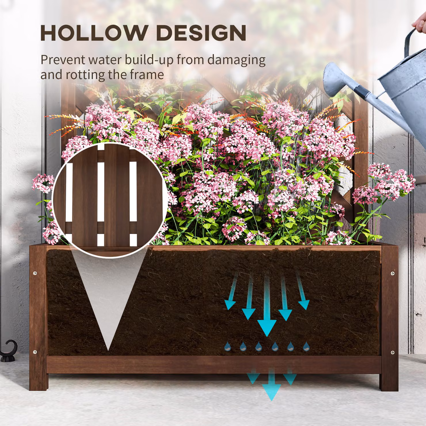 Outsunny 53L Wooden Garden Planter Box with Trellis and Lattice for Climbing Plants, Dark Brown, W: 76 cm, D: 36 cm, H: 170 cm – 6