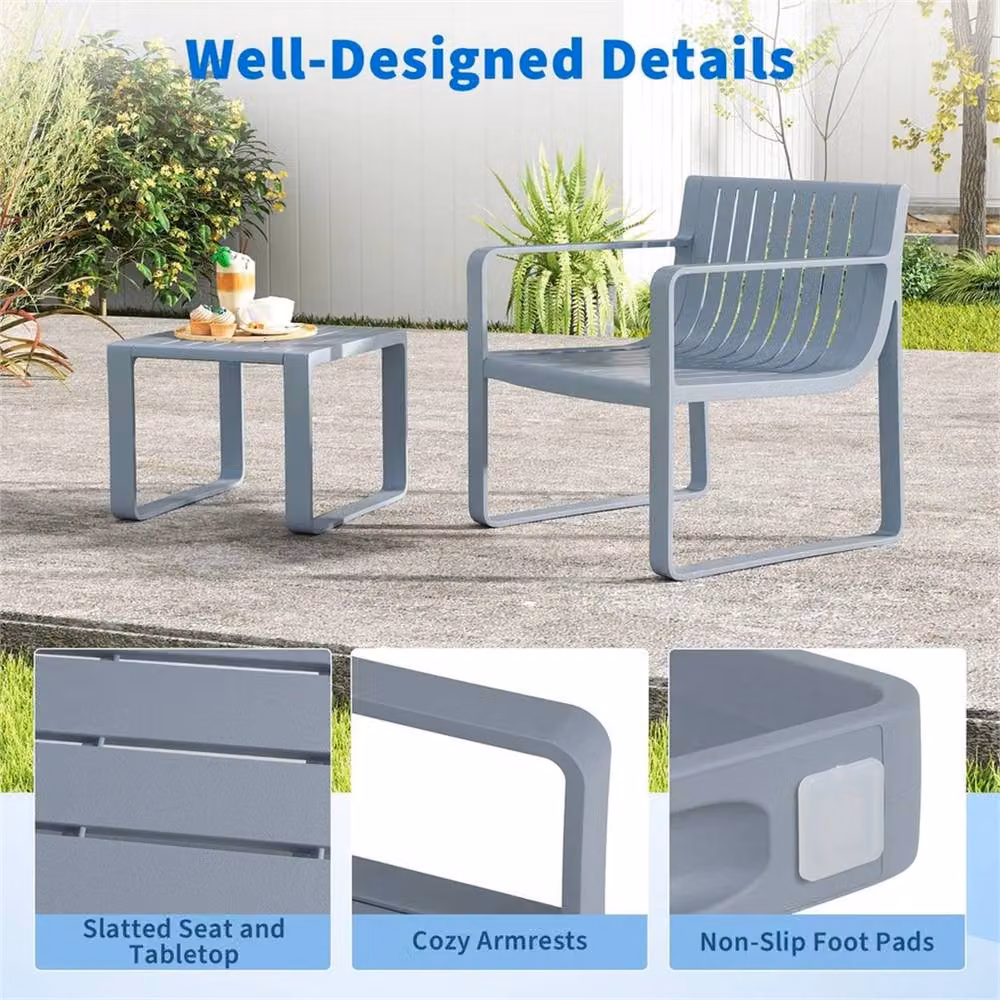 NESTLUNE Ergonomic Slatted Bistro Table and Chair Set in Grey – 2