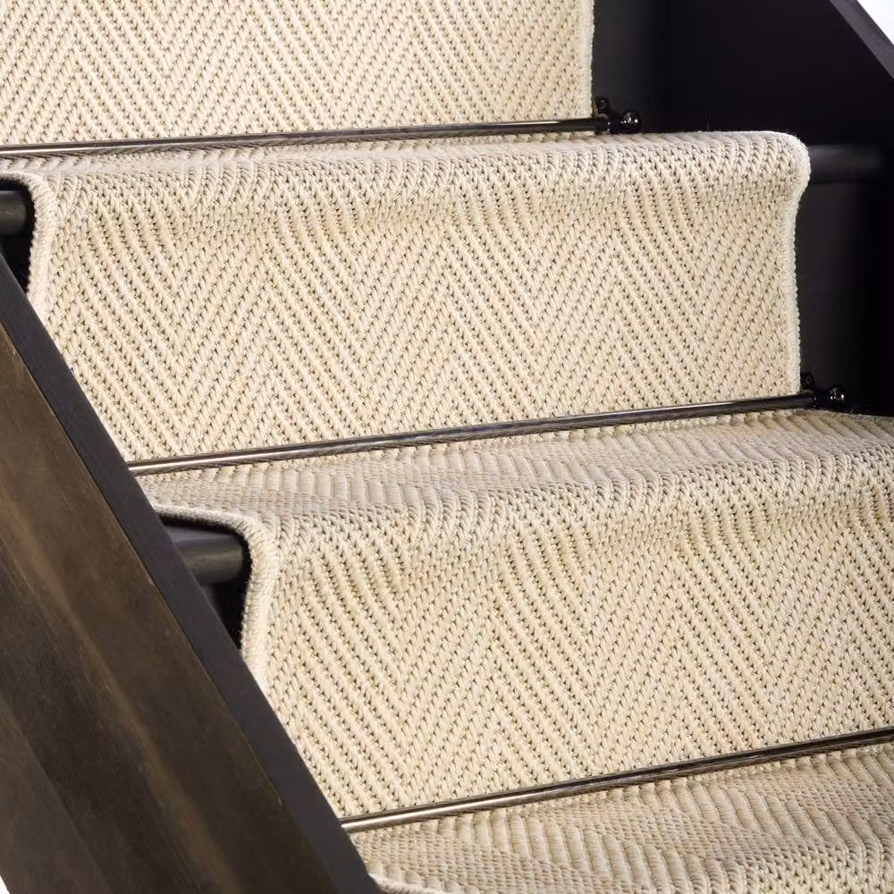 RainbowHome New England Ivory Herringbone Stair Runner with Grey Self-Colour Edge, W: 50 cm, L: 700 cm – 2