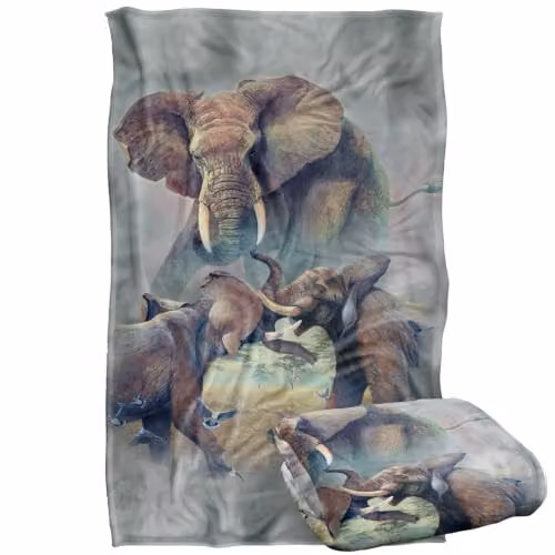 JQ Licensing Elephants Fighting Silky Touch Super Soft Fleece Throw Blanket, Multicolour, W: 91 cm, D: 147 cm