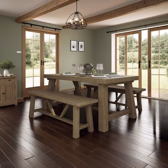 FWStyle Saltash 1.6m Rectangular Solid Reclaimed Pine Fixed Top Dining Table in Brown