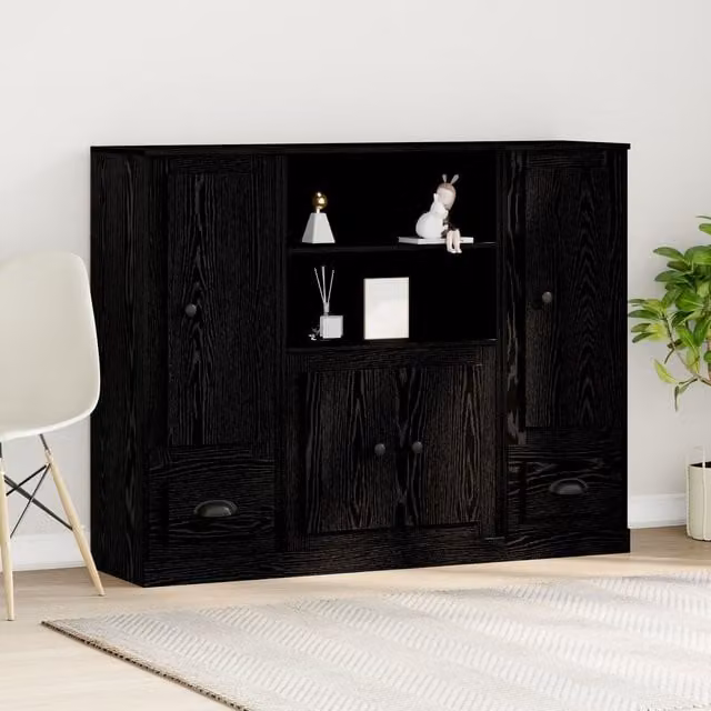 Berkfield Home Black Oak Highboard W/D/H: 132.5 x 35.5 x 103.5 cm