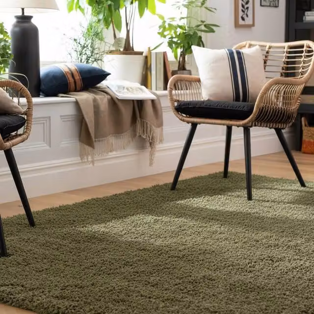 Kukoon Olive Green Shaggy Rug, Soft Plush Polyester Carpet, W: 240 cm, L: 330 cm – 1