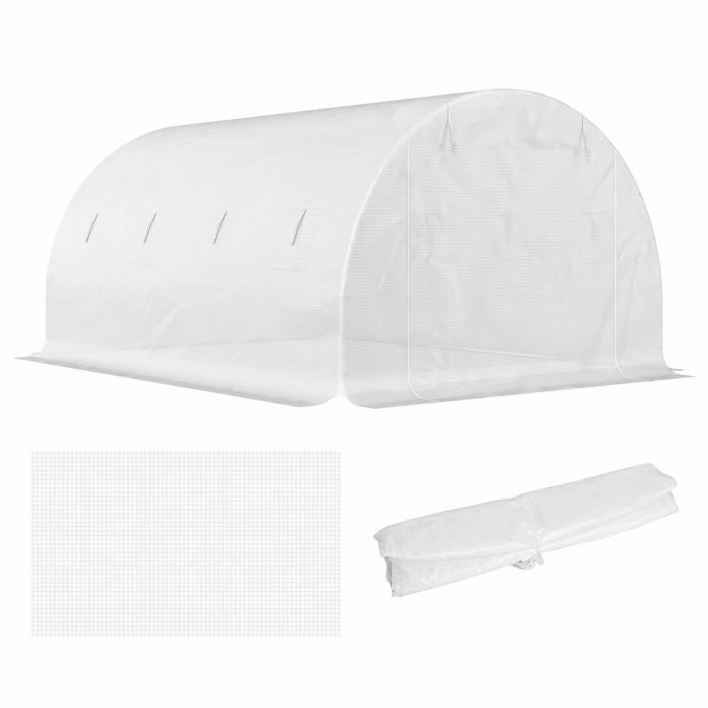 STILVORA White Plastic Greenhouse Replacement Cover with Roll-Up Windows, W 4 m x D 3 m x H 1.65 m – 4