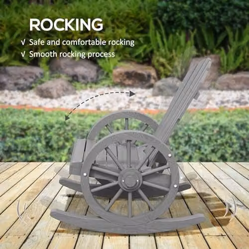 Outsunny Grey Wooden Adirondack Rocking Chair for Garden and Outdoor Lounging – 3
