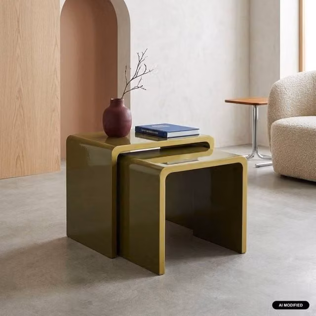 sweeek Set of 2 Nesting Tables with Glossy Finish in Beige – 1