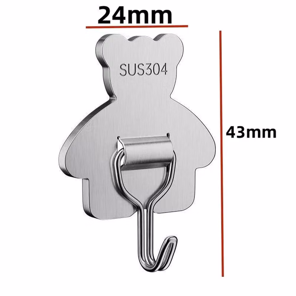 VOGREX 5-Piece Cute Bear Stainless Steel Waterproof Self-Adhesive Wall Hooks in Silver – 2