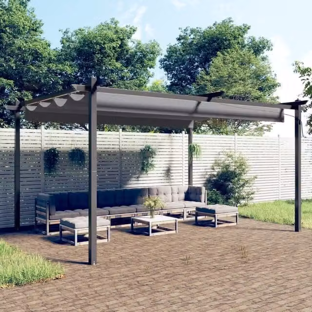 Berkfield Home Garden Gazebo with Retractable Roof, Anthracite and Black, W: 400 cm, D: 300 cm – 1