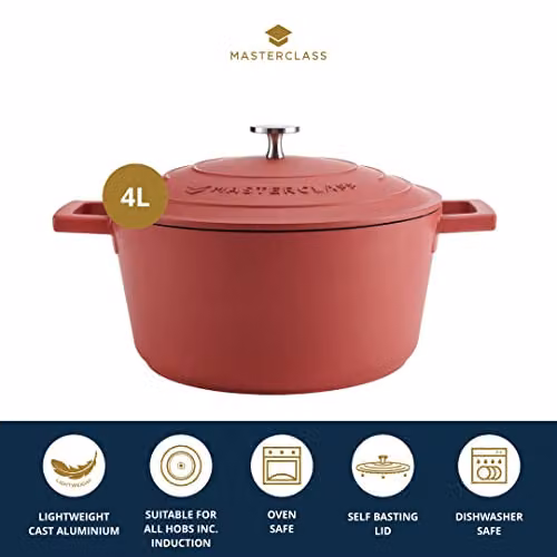 MasterClass Red Cast Aluminium Casserole Dish with Lid, 4L, 24 cm – 2