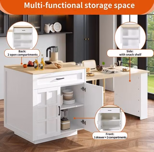 Matteo White Extendable Bar Table with Storage and Castors for 2 to 6 People – 1