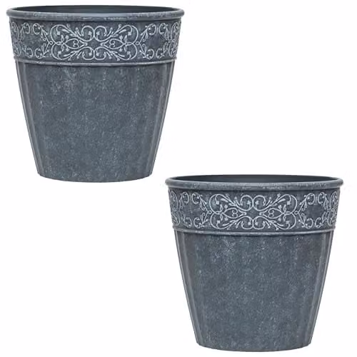 Garden Gear Damask Lead Effect Planters, Grey, Diameter: 28 cm (Pack of 2) – 1