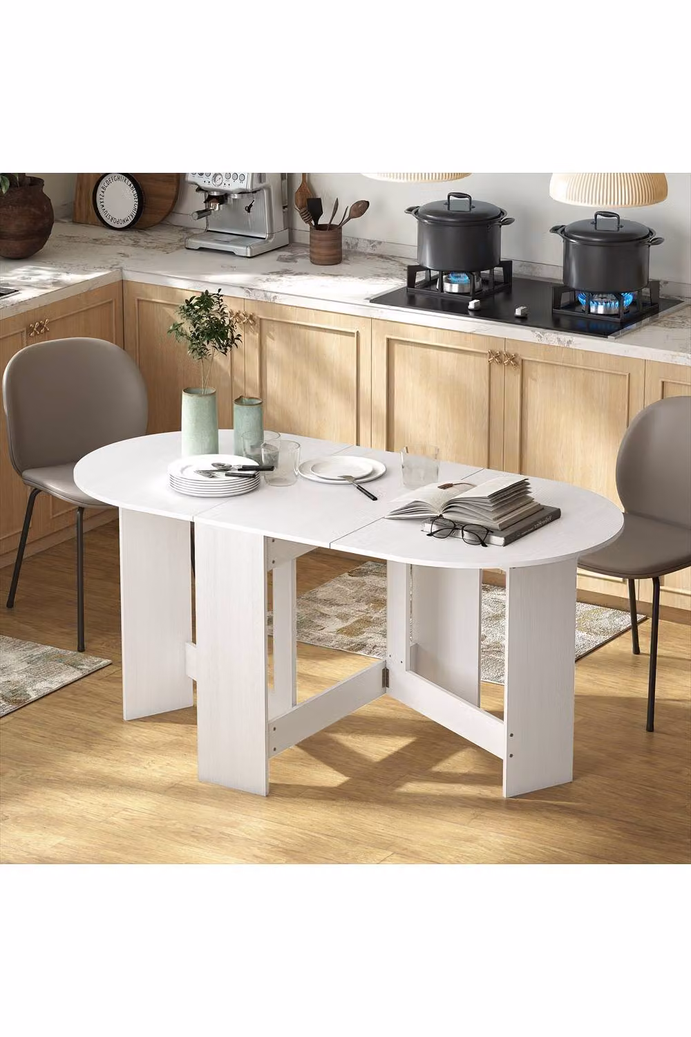 ERGOVEXA Modern White Folding Dining Table with Butterfly Leaf, W/D/H: 163 x 80 x 75 cm – 2