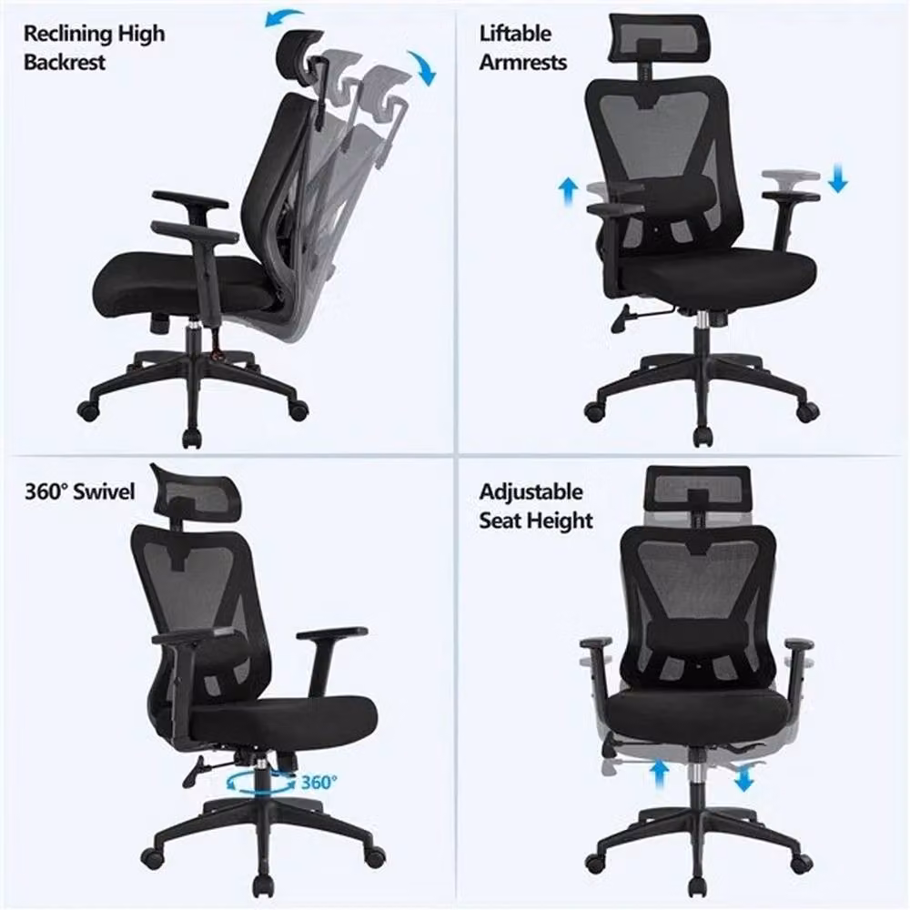 Kelvenix Ergonomic Black Fabric Office Desk Chair with Headrest and Armrests – 5