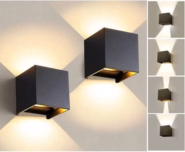 EONLION 2 Pack 12W Waterproof Modern Square LED Up and Down Wall Lights in Black with Warm White Light