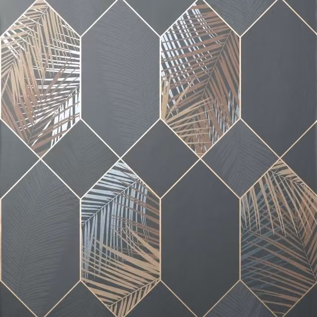 Fine Décor Miami Geometric Leaf Wallpaper in Grey