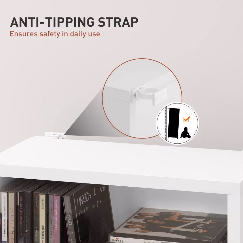 Wyld Haus Sovimora White Narrow CD Storage Unit with Adjustable Shelves, H 140 x W 33 x D 24 cm – 4
