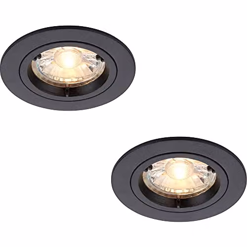 Loops 2 Pack Matt Black Aluminium Recessed Fixed Ceiling Downlight, Dimmable, Fits 70mm Hole, GU10 – 1