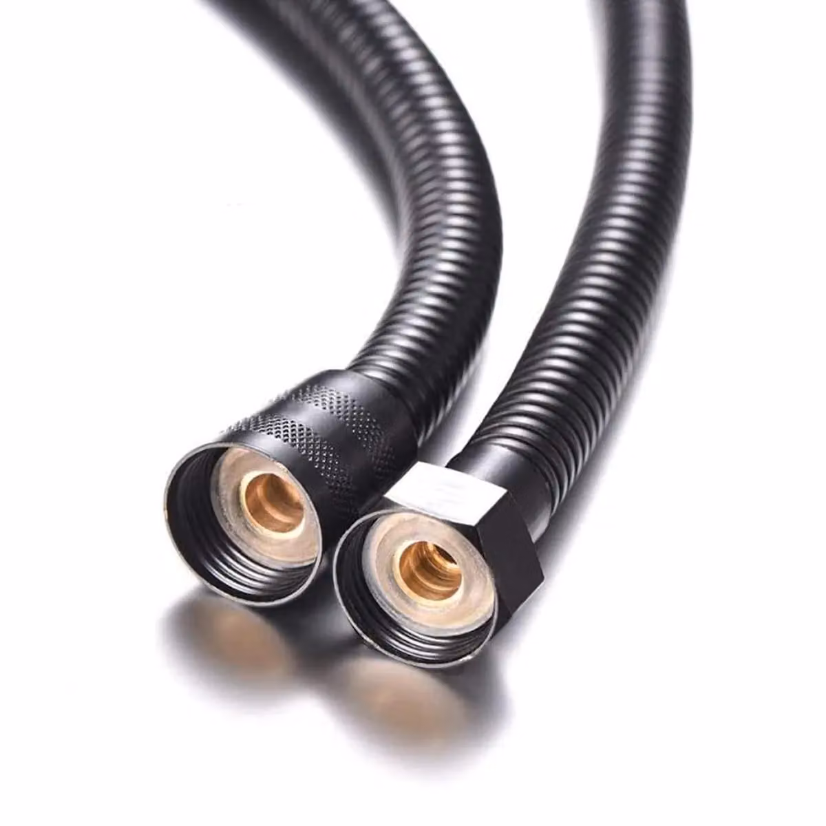 Nes Home Double Interlock Flexible Stainless Steel Shower Bidet Hose, 1.2m, Black and Silver – 2