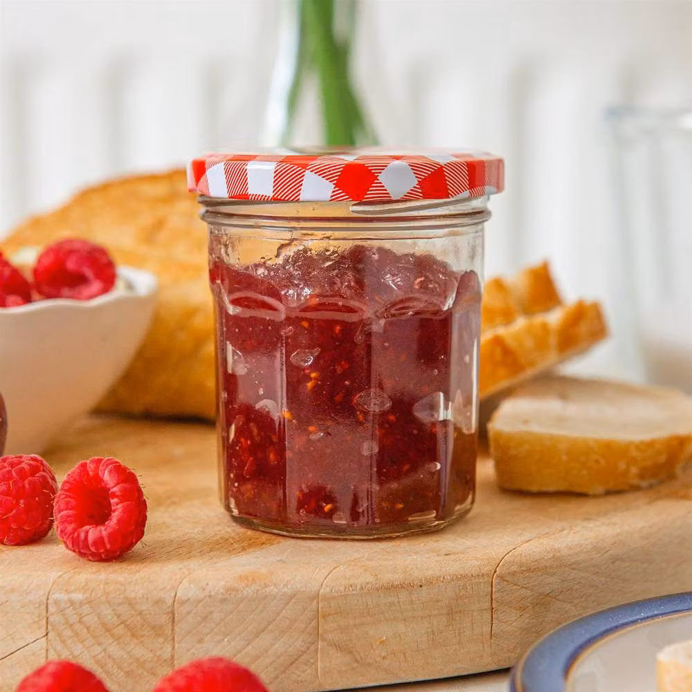 Argon Tableware Set of 12 Red Glass Jam Jars with Leakproof Screw Tops, 150 ml – 2