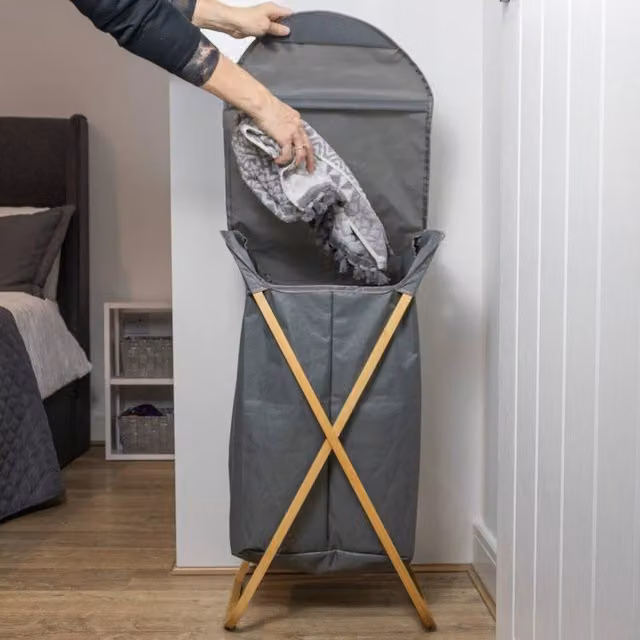 EONLION Foldable Bamboo Laundry Storage with Handles, Grey, 100 cm