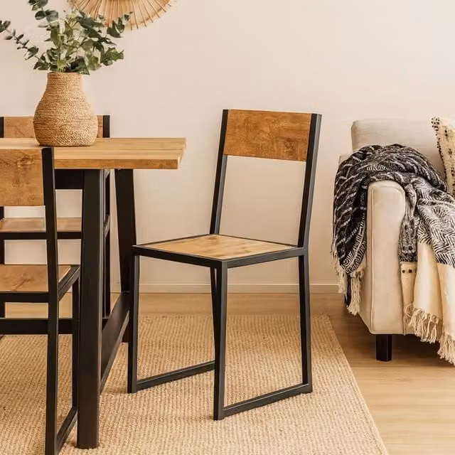 Wyld Haus Set of 2 Industrial Mango Wood and Metal Dining Chairs in Brown and Black – 1