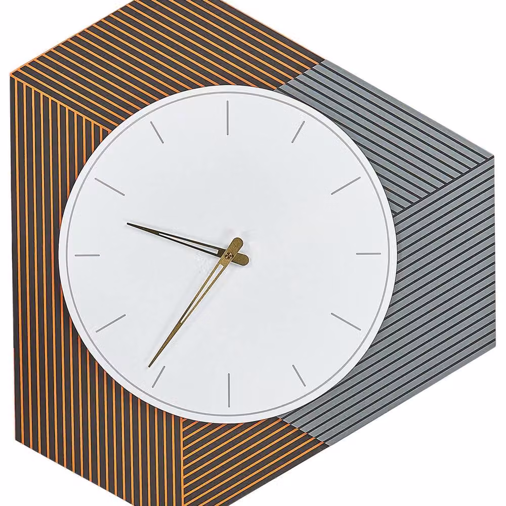 Wyld and Coco Mid-Century Geometric Analog Wall Clock in White, Grey and Orange, W 52 cm x H 60 cm – 2