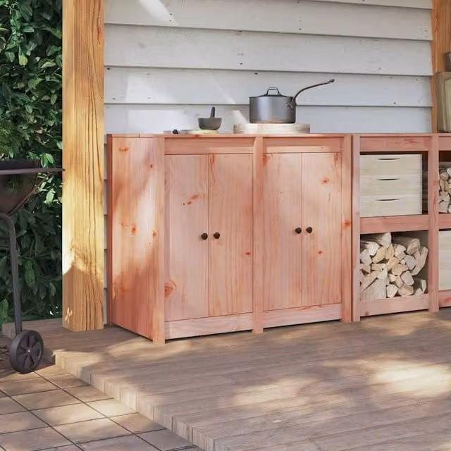 Berkfield Home Outdoor Kitchen Doors, 2 Piece Set in Brown and Beige Solid Wood, W/D/H: 50 x 9 x 82 cm – 1