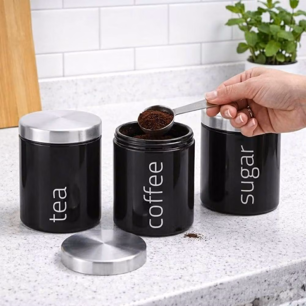 MANTRARAJ 4-Piece Black Kitchen Storage Set with Airtight Lids, Bread Bin and Canister Jar – 3