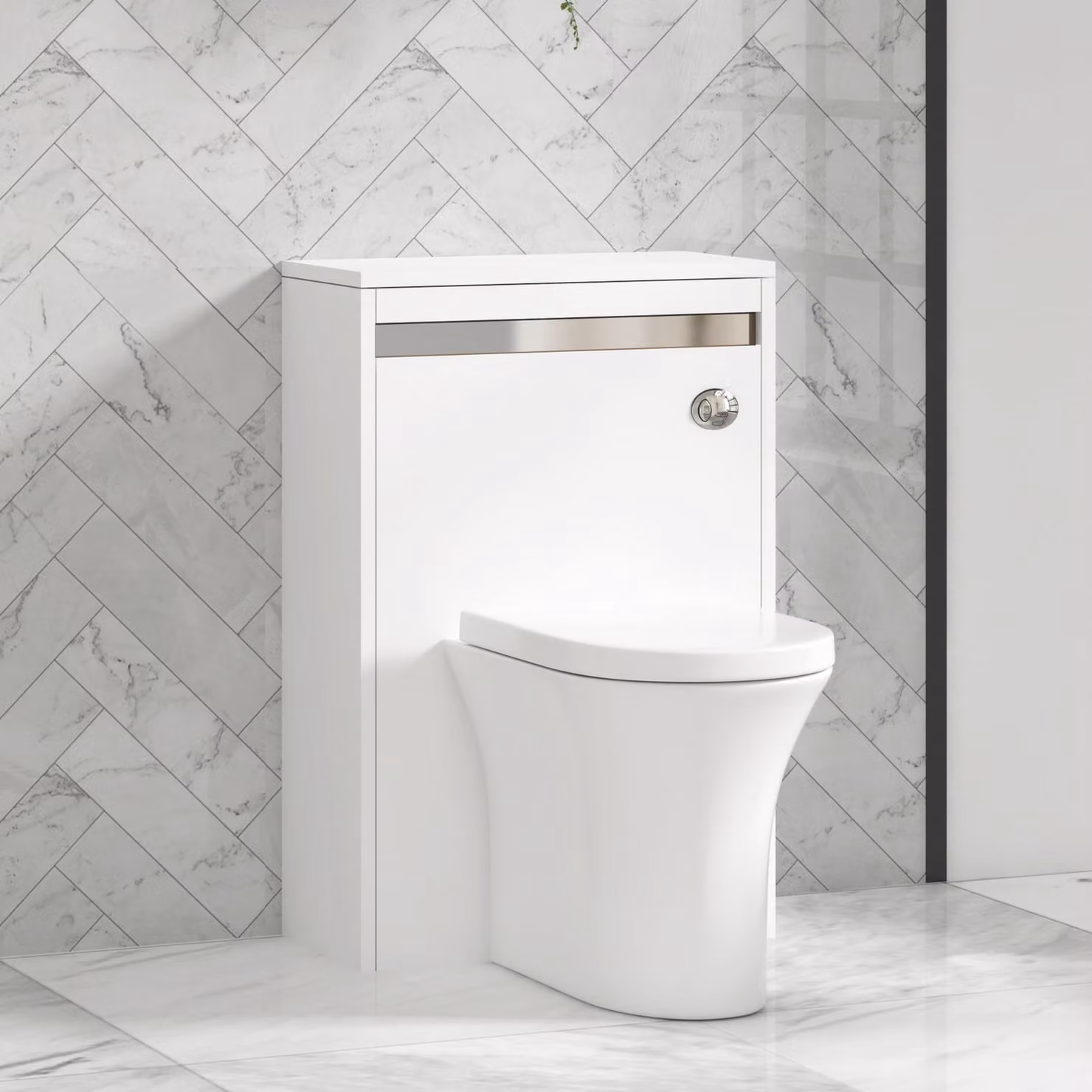 Royal Bathrooms Orion Matt White Wall Mounted WC Unit with Breeze Rimless Ceramic Toilet Pan, Soft Close Seat and Cistern, Width: 54 cm