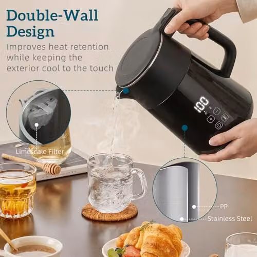 HOMCOM 1.7L Fast Boil 2500W Electric Kettle in Black with Stainless Steel and Keep Warm Function – 7