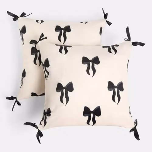 OHS 2 Pack Bow Print Matte Velvet Cushion Covers in Black and White, W/D/H: 45 x 45 x 45 cm