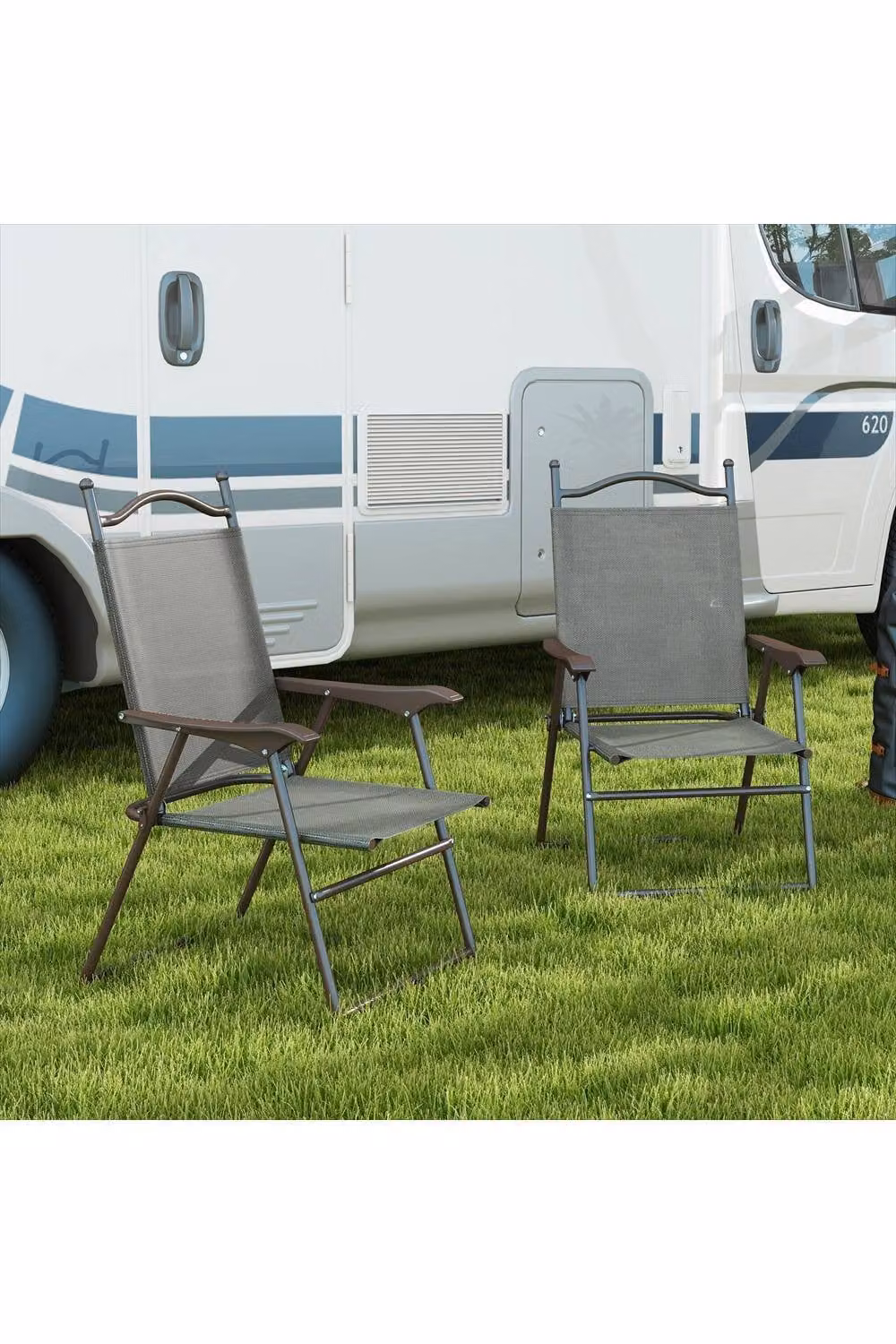 ERGOVEXA Set of Two Folding Metal Garden Chairs in Dark Grey – 2